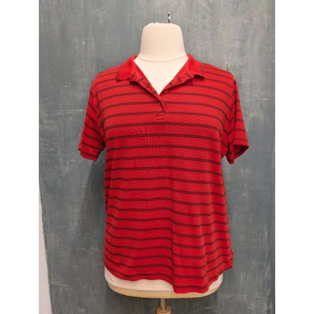 Land's End red polka dot striped 100% Pima cotton short sleeve polo shirt 1X
